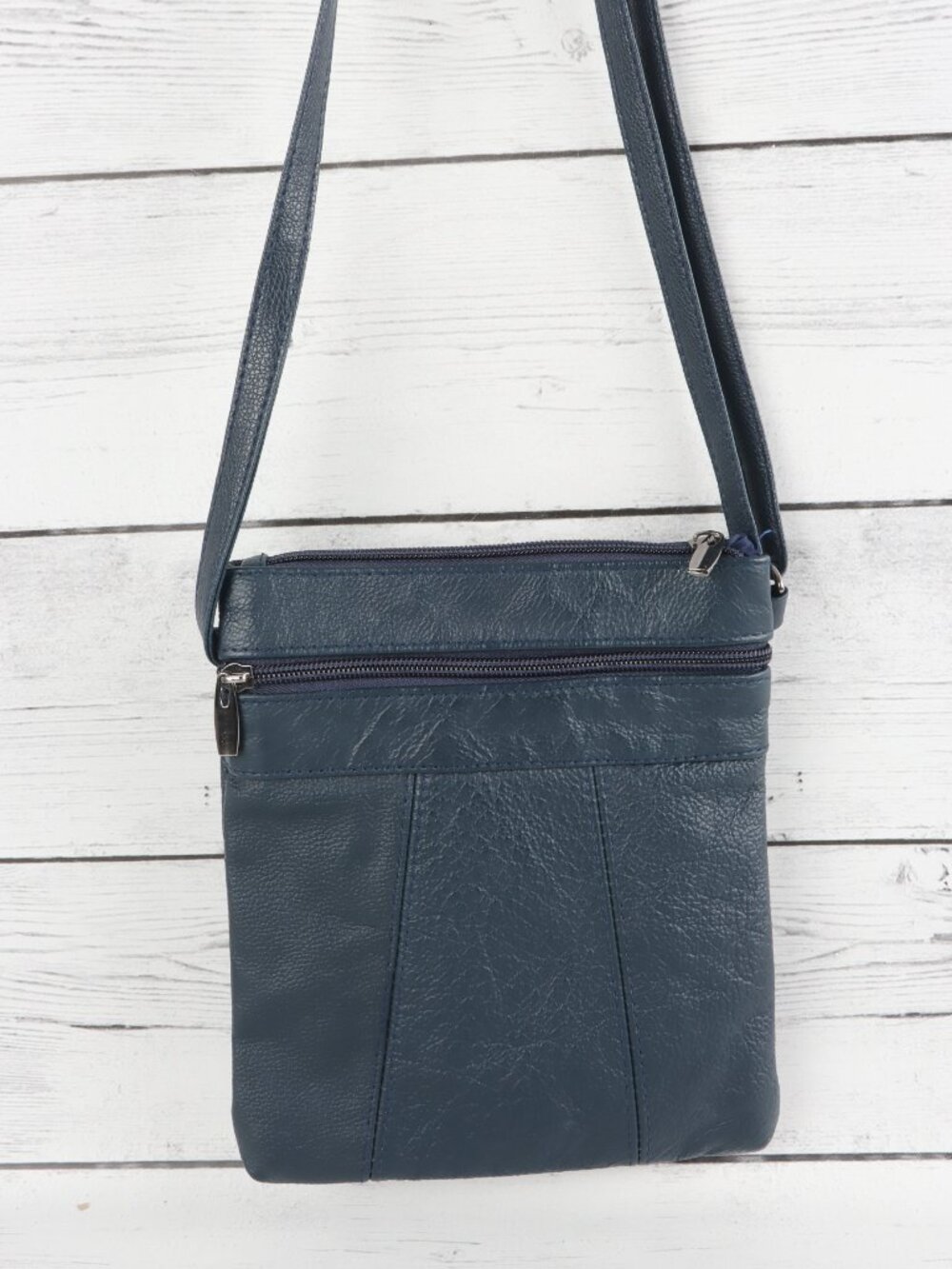SteelTime Blue Genuine Leather Multi-Pocket Crossbody Bag - Picture 4 of 7